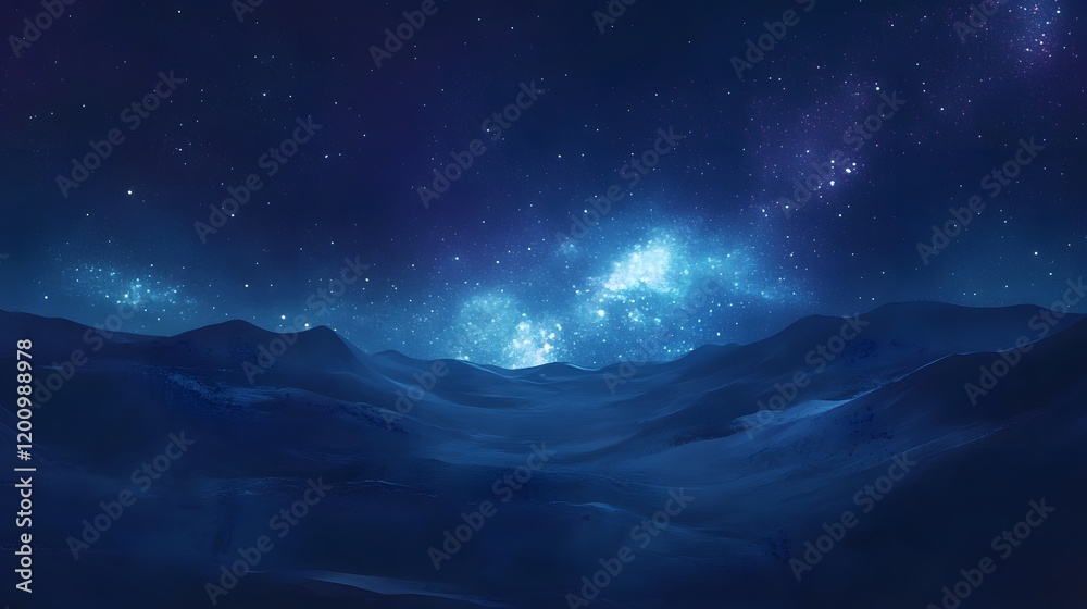 Fototapeta premium Night Sky Over Rolling Blue Mountains