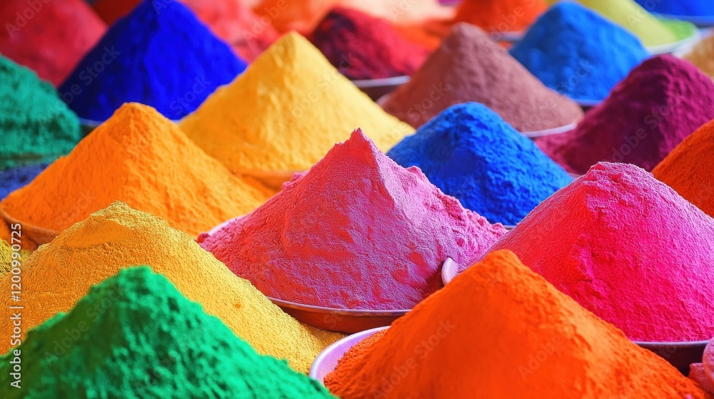 Close-up of colorful powder piles creating an eye-catching pattern in various shades Close-up of colorful powder piles creating an eye-catching pattern in various shades
