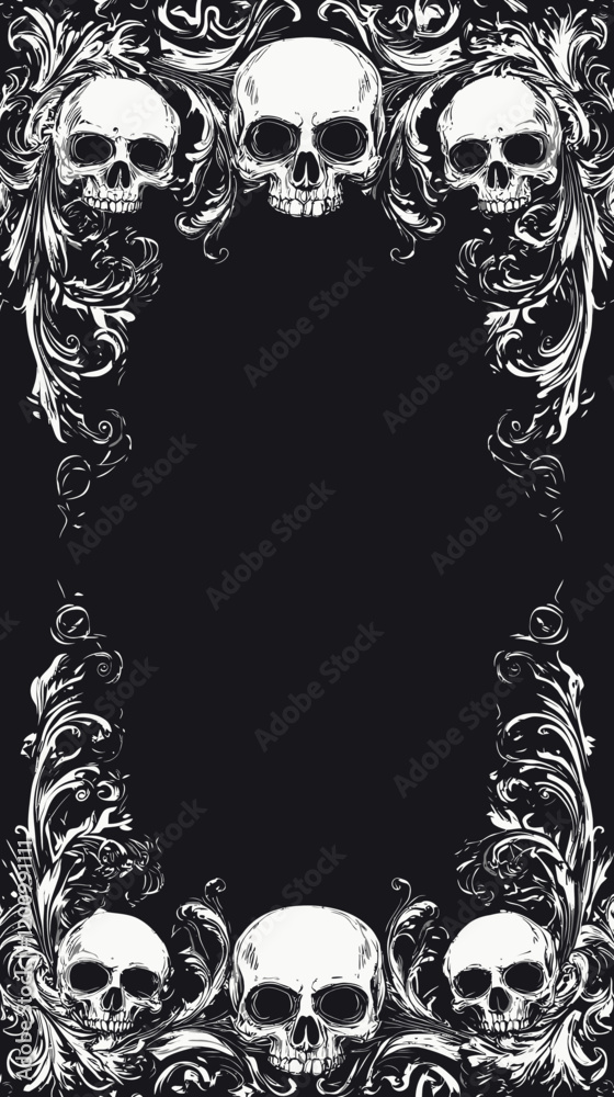 Gothic Baroque Skull Frame Vector for Dark-Themed Invitations and Artwork Gothic Baroque Skull Frame Vector for Dark-Themed Invitations and Artwork