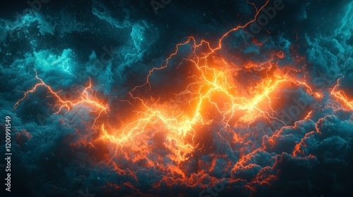 Fiery plasma lightning storm backdrop photo