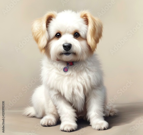 Illustration of fluffy and cute small dog.