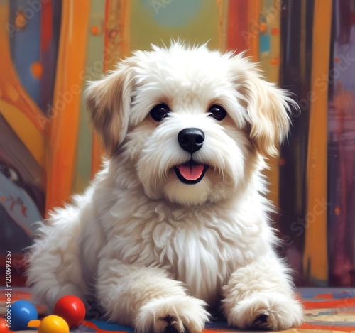 Illustration of fluffy and cute small dog.