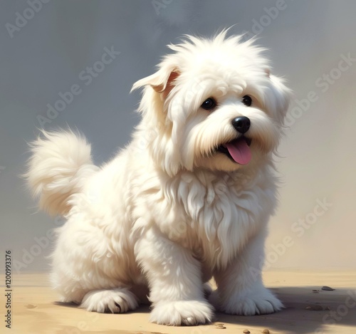 Illustration of fluffy and cute small dog.