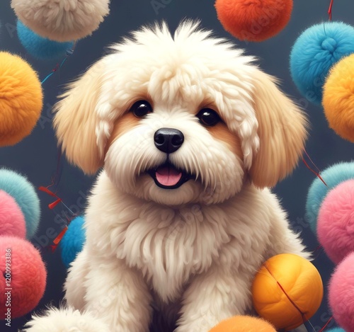 Illustration of fluffy and cute small dog.