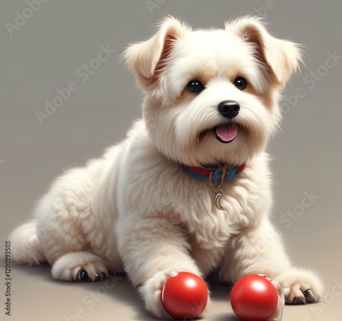 Illustration of fluffy and cute small dog.