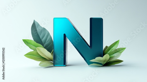 Letter N icon for natural eco energy production company or power corporation. Vector isolated green and blue natural colors letter N for ecology, nature electricity source and recycling project photo