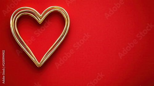 Golden heart outline on vibrant red background, symbolizing love and passion