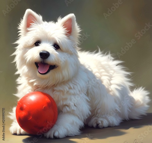 Illustration of fluffy and cute small dog.