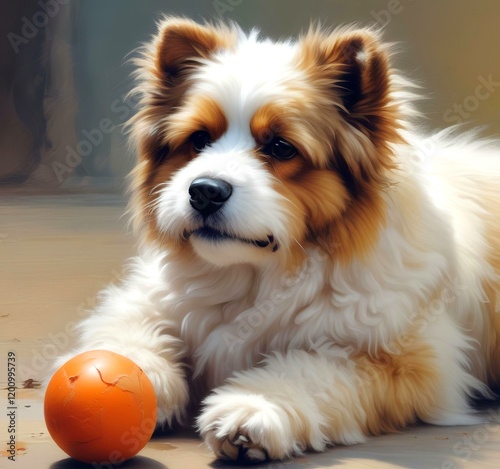 Illustration of fluffy and cute small dog.