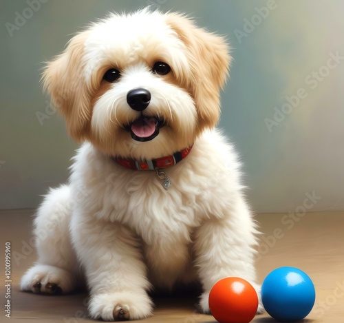 Illustration of fluffy and cute small dog.