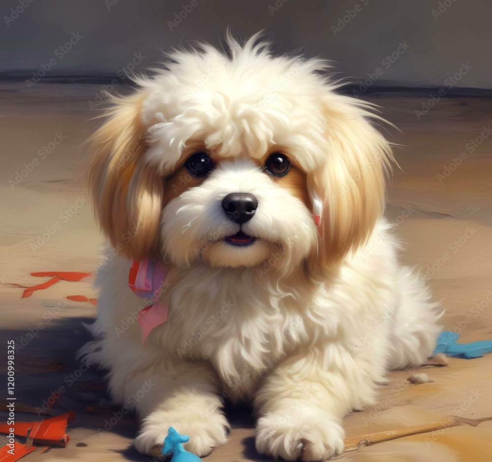 Illustration of fluffy and cute small dog. Illustration of fluffy and cute small dog.