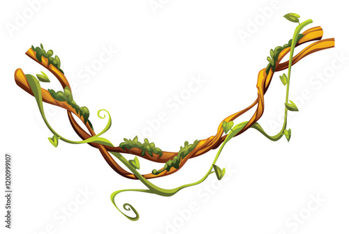 Jungle vines with leaves and liana branches intertwined. Vector cartoon illustration