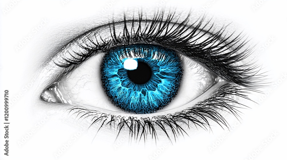 Close-up of a vibrant blue eye with long eyelashes. Close-up of a vibrant blue eye with long eyelashes.