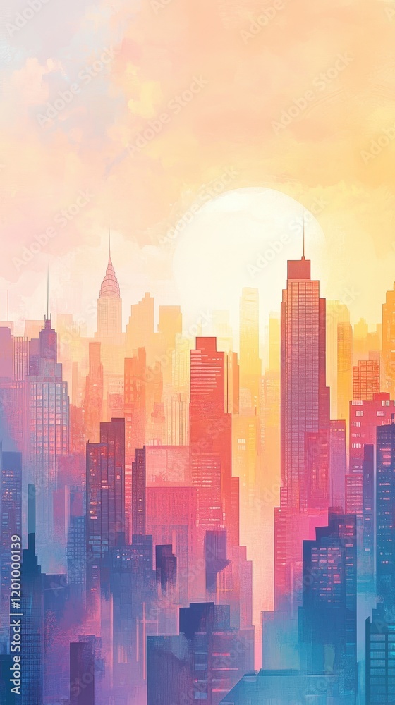 Obraz premium Cityscape at Sunrise Pastel Hues and Skyscrapers