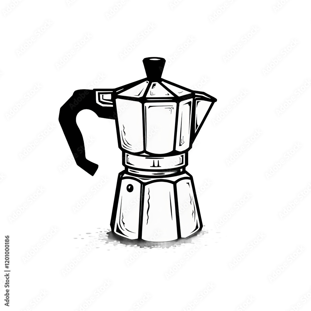 Black and white drawing of a moka pot with a transparent background Black and white drawing of a moka pot with a transparent background