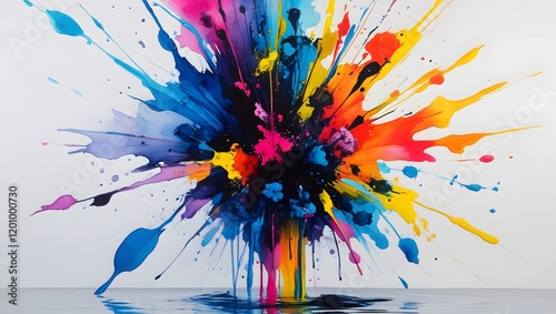Abstract Vibrant Color Explosion with Dynamic Splashes On White Background