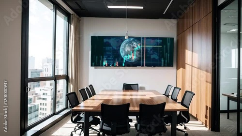 Financial Officer Holding a Meeting with a Group of Fintech Investors. Diverse Team of Managers, Analysts and Board Members Having a Meeting in Front of Big Digital Screen