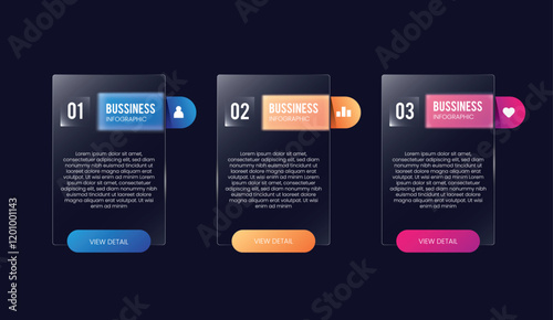 Glass morph infographics circle chart for presentation, web element or UI UX objects. Vector Illustration