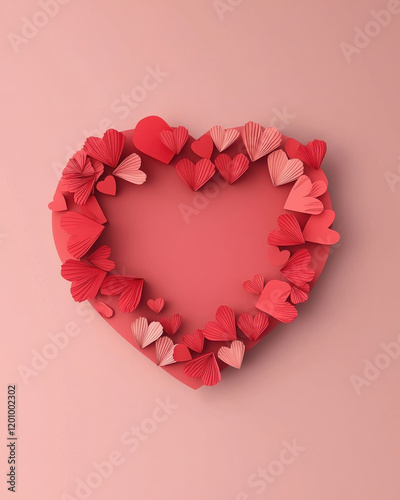 Wallpaper Mural Heart shaped arrangement of red and pink paper hearts on soft pink background Torontodigital.ca