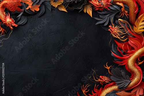 Vibrant dragon design artistic creation digital art black background aesthetic perspective cultural significance photo