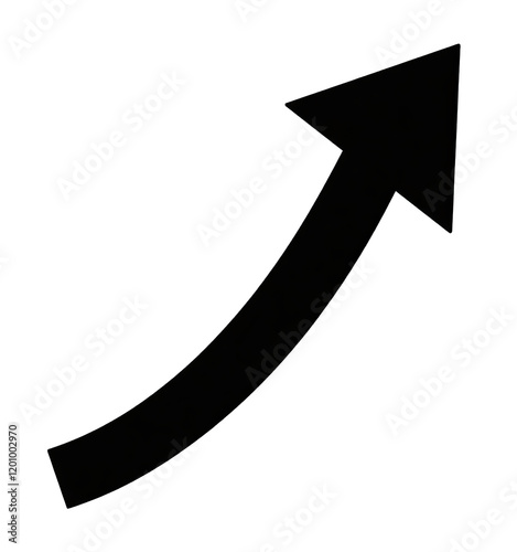 Black upward curved arrow with transparent background