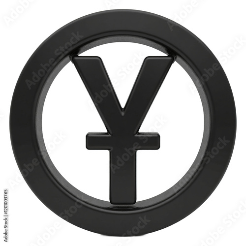 Black yen symbol in black circle with a transparent background