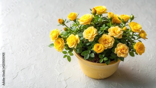 Wallpaper Mural A vibrant potted arrangement of miniature yellow roses in a pastel yellow container Torontodigital.ca