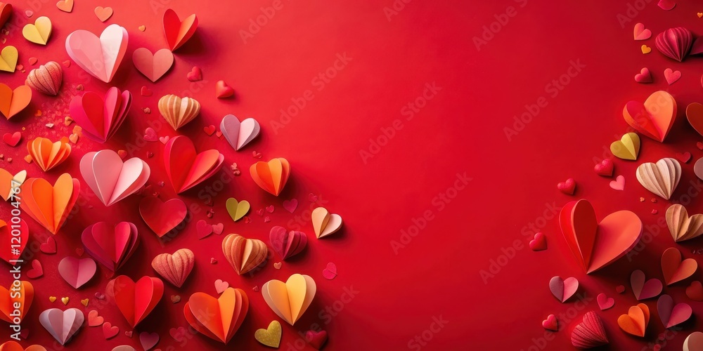 Romantic Red Background with Paper Hearts for Valentine's Day Romantic Red Background with Paper Hearts for Valentine's Day