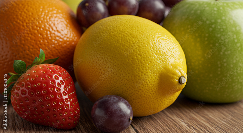 Fresh Fruit Still Life Orange Lemon Strawberry Grape Apple Fresh Fruit Still Life Orange Lemon Strawberry Grape Apple