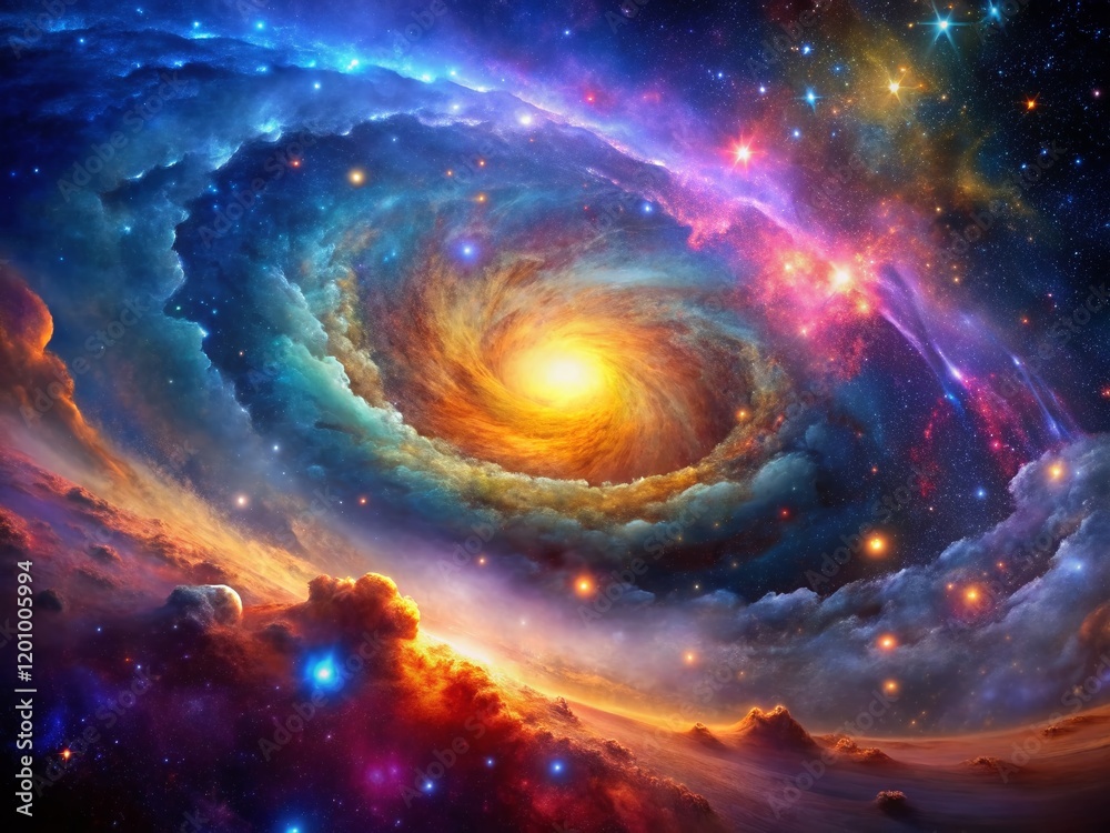 Fototapeta premium Cosmic Nebula: Bokeh Starry Night, Deep Space Galaxy Background