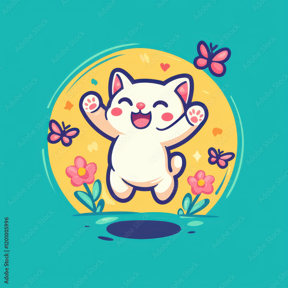 playful kitten joyfully jumping among butterflies and flowers in sunny garden playful kitten joyfully jumping among butterflies and flowers in sunny garden