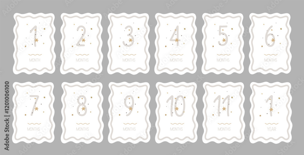 Baby Milestone Cards with numbers in pastel colors. Baby's first 12 numbers. Babys first year baby boy or girl shower gifts. Baby Milestone Cards with numbers in pastel colors. Baby's first 12 numbers. Babys first year baby boy or girl shower gifts.