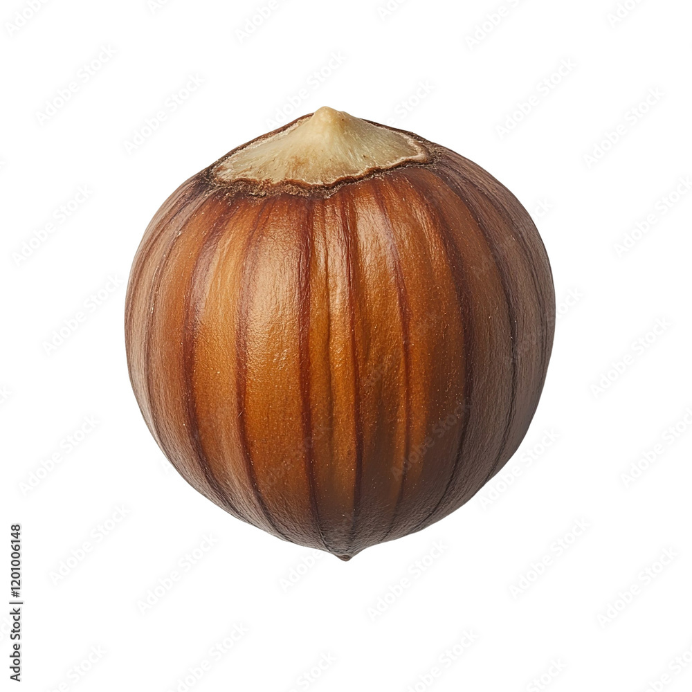 Extreme top view of a perfectly beautiful looking single natural hazelnut isolated on a white transparent background Extreme top view of a perfectly beautiful looking single natural hazelnut isolated on a white transparent background