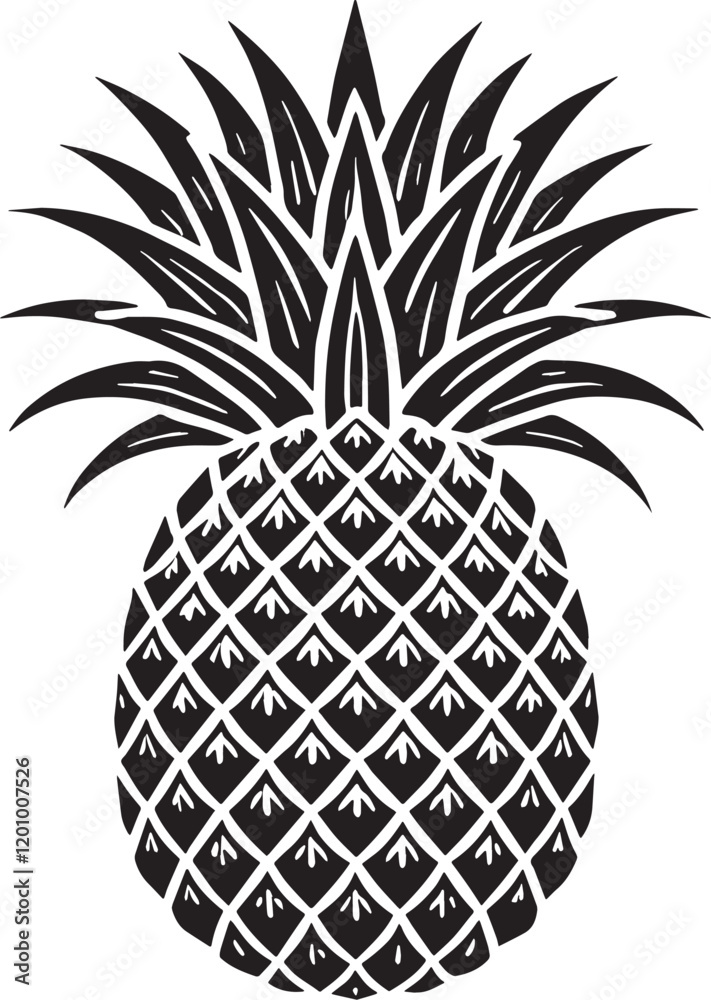 Obraz premium Black Color Pineapple Silhouette Vector Illustration, Solid White Background