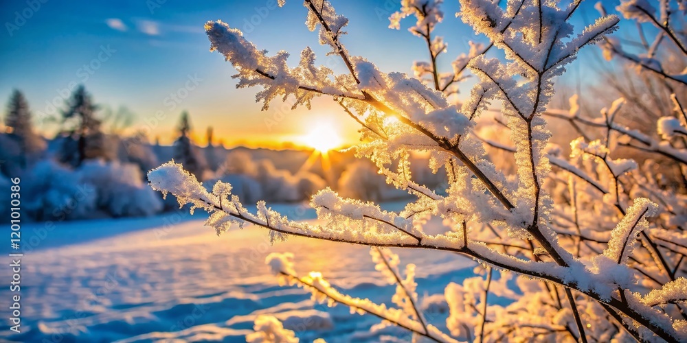 Obraz premium Crisp Winter Air: Frosty Branches and Snow-Covered Landscape