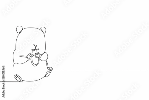 Continuous one line drawing hamster eating sunflower seeds. Eat the favorite food. Eat heartily. Adorable animal behavior. Fluffy fauna. World Hamster Day. Single line draw design vector illustration