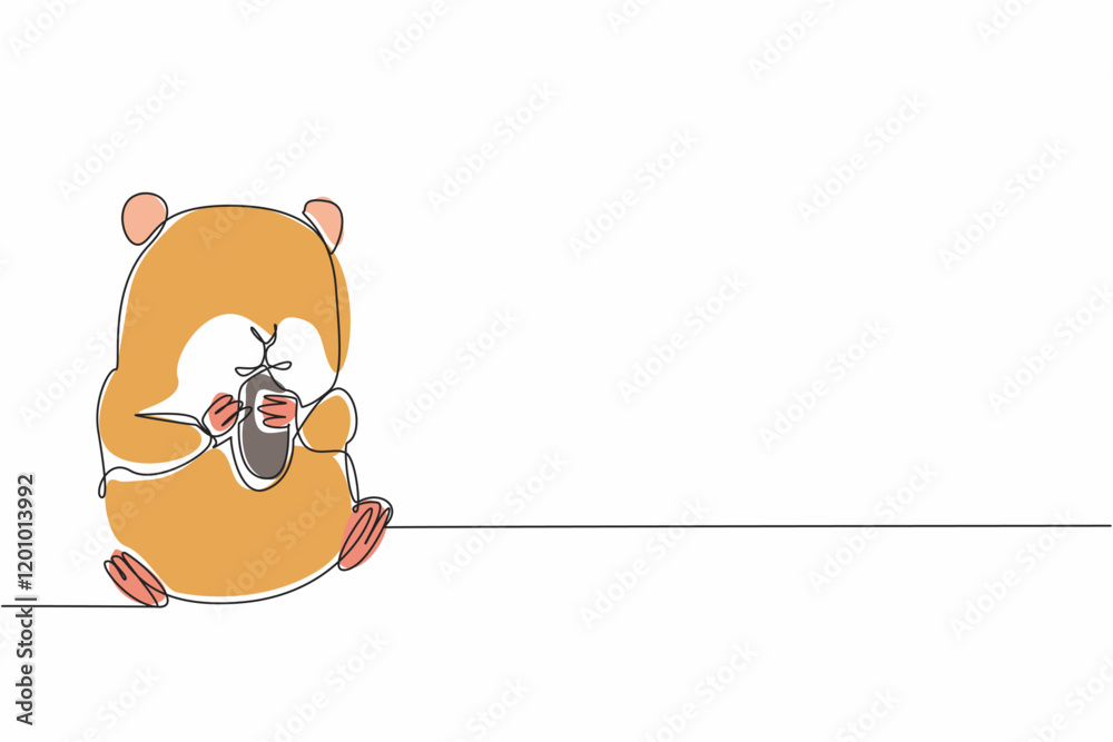 Continuous one line drawing hamster eating sunflower seeds. Eat the favorite food. Eat heartily. Adorable animal behavior. Fluffy fauna. World Hamster Day. Single line draw design vector illustration Continuous one line drawing hamster eating sunflower seeds. Eat the favorite food. Eat heartily. Adorable animal behavior. Fluffy fauna. World Hamster Day. Single line draw design vector illustration