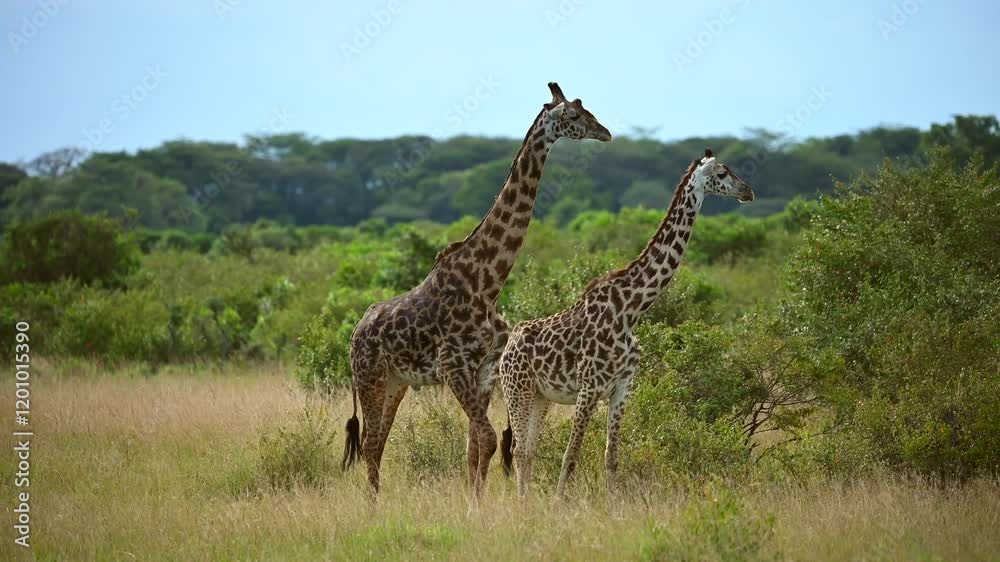 Two Giraffes in the great plains of Maasai Mara national reserve, Kenya Two Giraffes in the great plains of Maasai Mara national reserve, Kenya