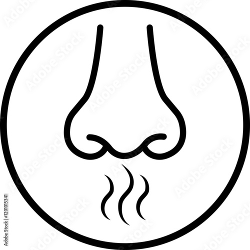Nose icon related with nasal. Contains monochrome line vector like nasal, smell, organ, breathe, sneeze, sniff and more. Simple outline sign isolated on transparent background.