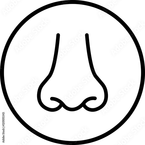 Nose icon related with nasal. Contains monochrome line vector like nasal, smell, organ, breathe, sneeze, sniff and more. Simple outline sign isolated on transparent background.