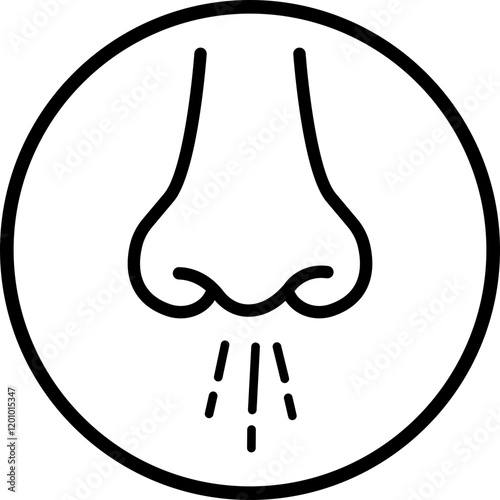 Nose icon related with nasal. Contains monochrome line vector like nasal, smell, organ, breathe, sneeze, sniff and more. Simple outline sign isolated on transparent background.