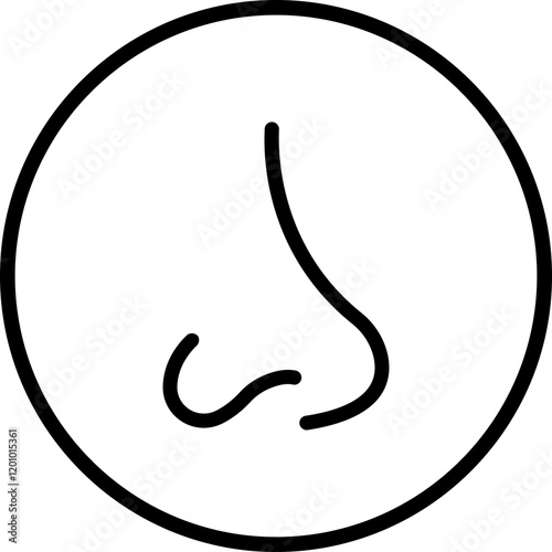 Nose icon related with nasal. Contains monochrome line vector like nasal, smell, organ, breathe, sneeze, sniff and more. Simple outline sign isolated on transparent background.