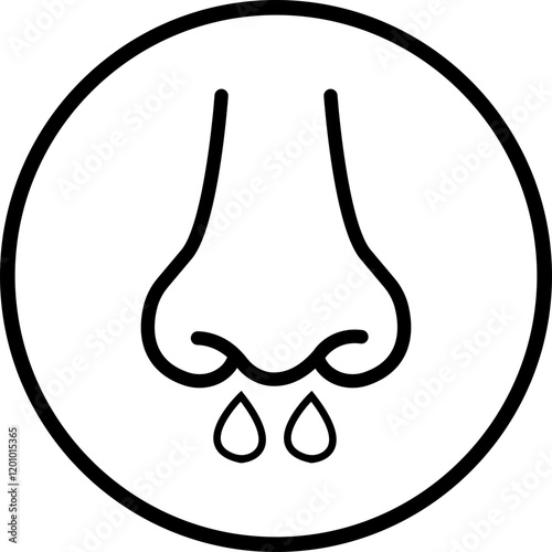 Nose icon related with nasal. Contains monochrome line vector like nasal, smell, organ, breathe, sneeze, sniff and more. Simple outline sign isolated on transparent background.