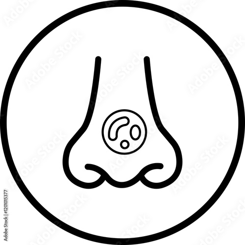 Nose icon related with nasal. Contains monochrome line vector like nasal, smell, organ, breathe, sneeze, sniff and more. Simple outline sign isolated on transparent background.
