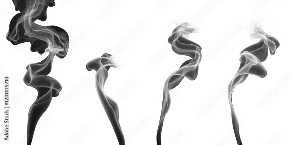 Four white smoke trails on transparent background Four white smoke trails on transparent background