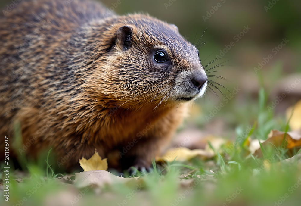 A Close-Up Portrait of a Yellow-Bellied Marmot in its Autumn Habitat A Close-Up Portrait of a Yellow-Bellied Marmot in its Autumn Habitat