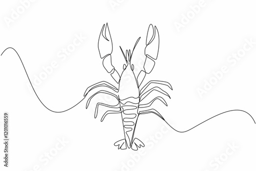 Single one line drawing crawfish posing. Animals with claws. Used to catch prey. Edible animals. Have a delicious savory taste. National Crawfish Day. Continuous line design graphic illustration