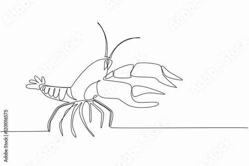 Continuous one line drawing crawfish posing. Aquatic animal with large pincers. This animal has a smaller body than a lobster. Tasty. National Crawfish Day. Single line draw design vector illustration