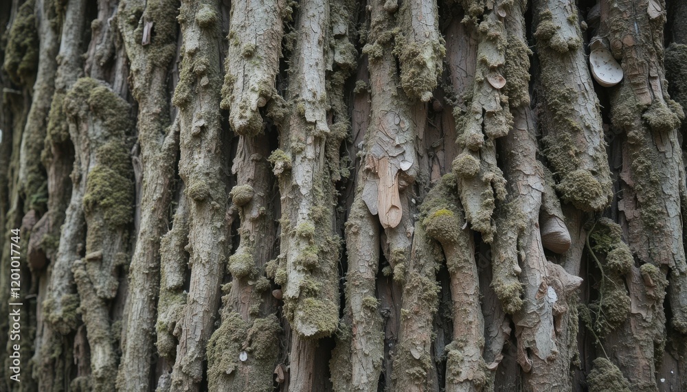 Textured bark of ancient trees with moss Textured bark of ancient trees with moss