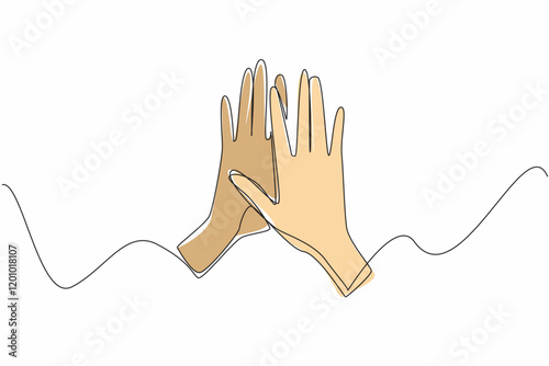 Continuous one line drawing two hands doing a high five. Symbol of intimacy. Supporting each other to achieve common goals. Friend. National High Five Day. Single line draw design vector illustration